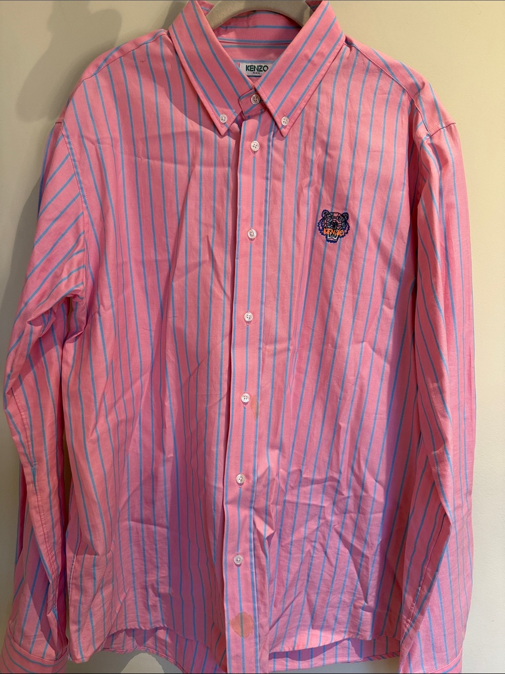 Kenzo Pink Button-Down Shirt with Blue Stripes